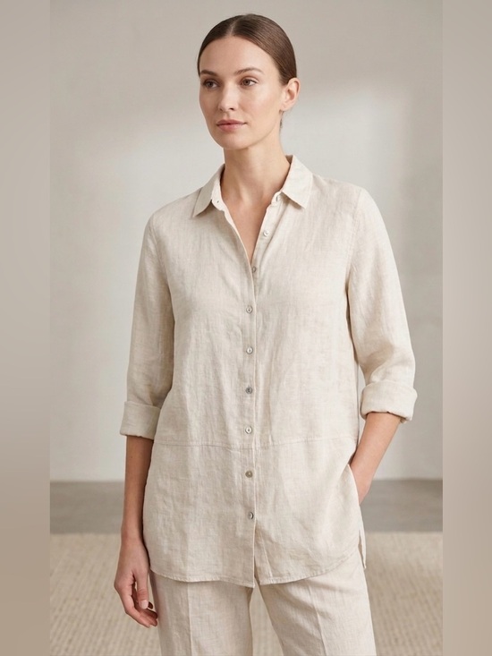 Tahari Tops - Tahari 100% Linen Button Down Shirt Cream Beige Neutral Size M — NWT